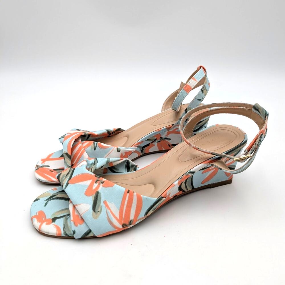 Adrienne Vittadini Angi Wedge Heel Sandal Women's Blue/Coral Size US8.5M EU38.5
